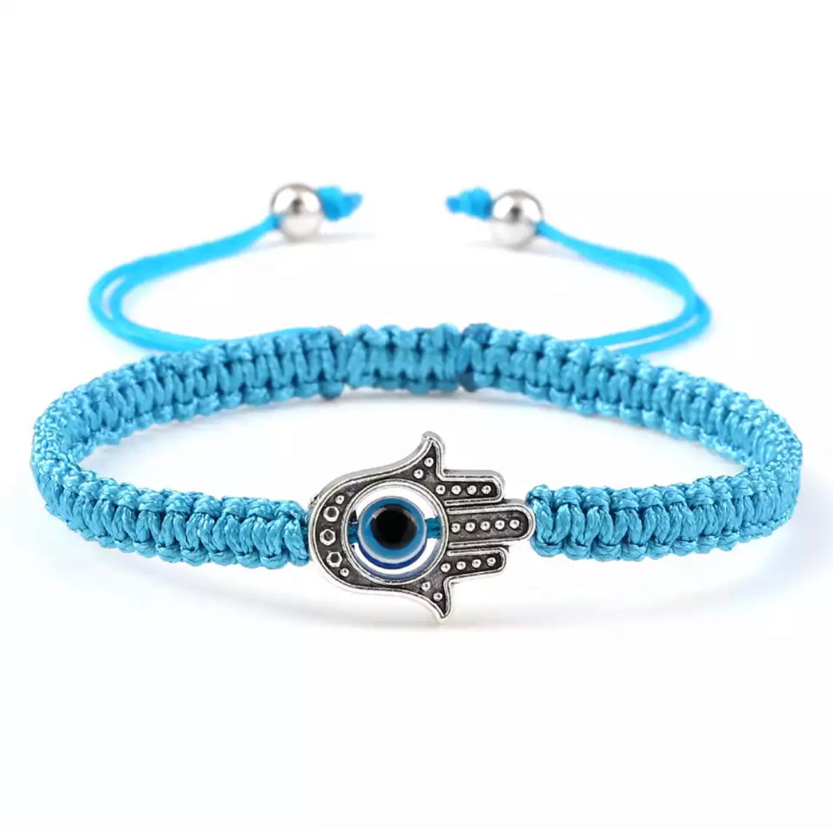 Aqua Fabric size Adjustable Evil Eye Bracelet