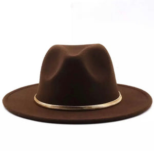 Brown Fedora Derby w/Gold chain Accent