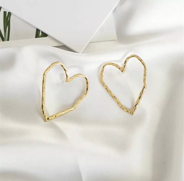 Gold Hollow Heart Stud Earrings