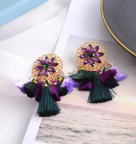 Boho rhinestone w/tassels (purple)