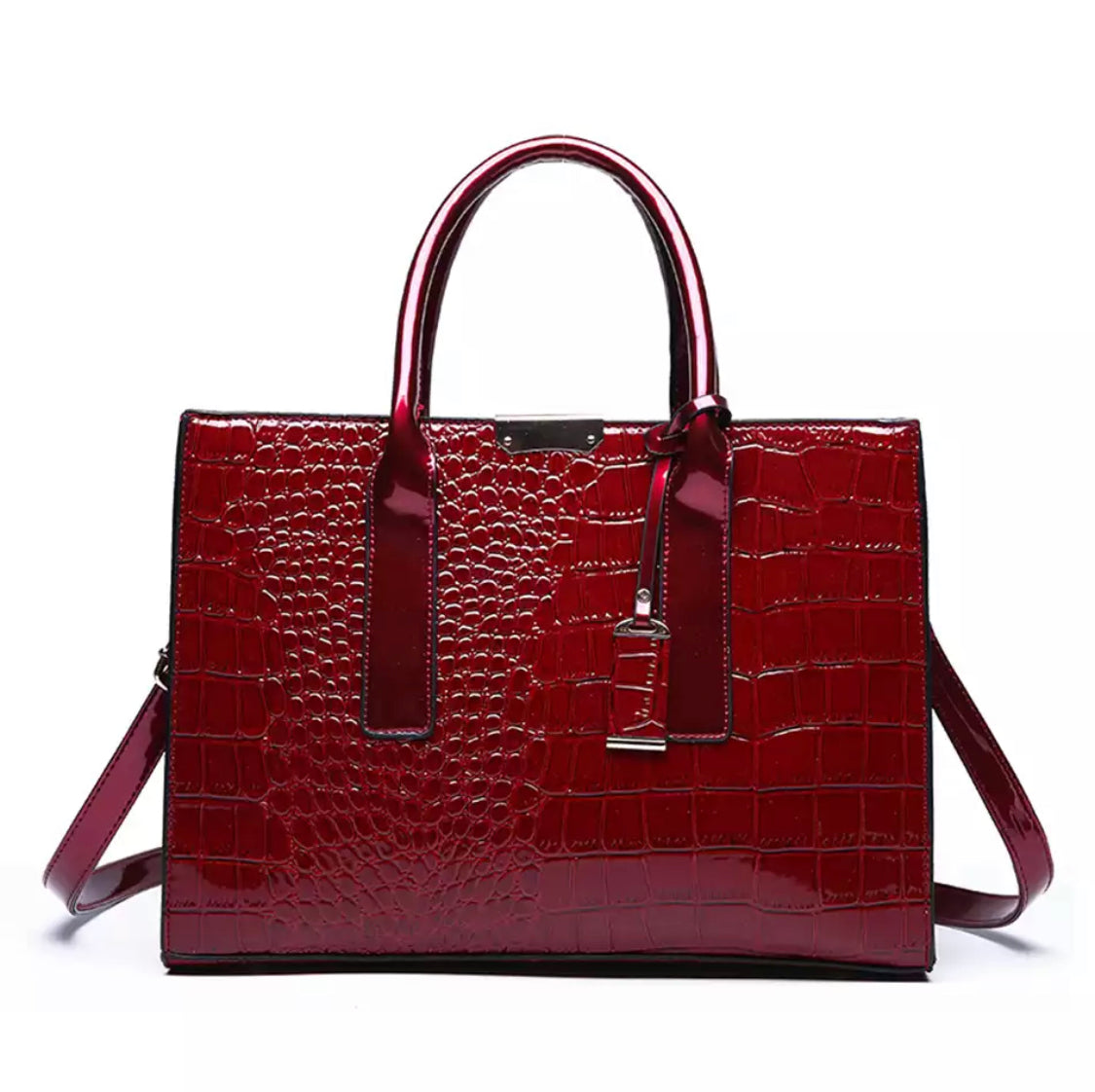 Wine Patent Leather Handle Bag