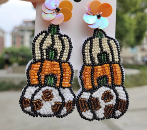 Handmade Beaded Pumpkin Tower Earrings