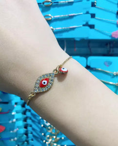 Red Evil Eye Bracelet w/Rhinestones