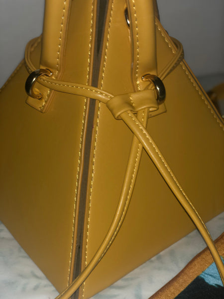 Yellow Vegan Leather Triangle Bag w/FREE Scarf