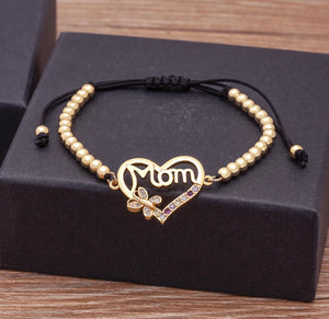 Butterfly Heart Mom Beaded Bracelet