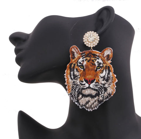 Tiger Rhinestone Dangle Earrings