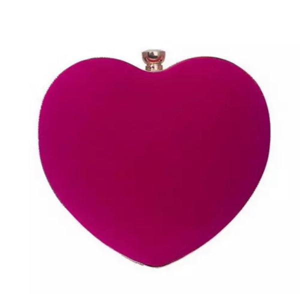 Fuchsia Velvet Heart Bag w/Gold Handle & Chain
