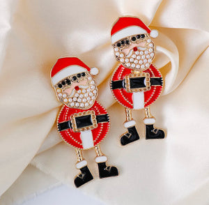 Cool Santa Rhinestone & Beaded Earrings