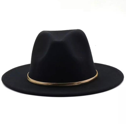 Black Fedora Derby w/Gold Chain Accent