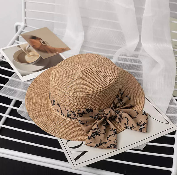 Panama Style Straw Hat w/Scarf Bow