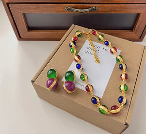 Oval Gemstone Necklace & Earring Set