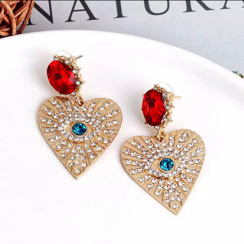 Aqua Eye Heart Earrings