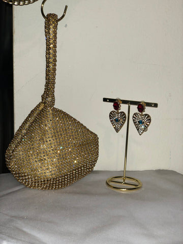 Gold Sequin Handbag & Earrings