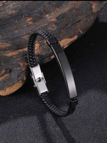 Small Black Vegan Leather Bracelet