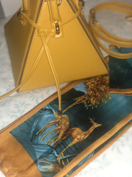 Yellow Vegan Leather Triangle Bag w/FREE Scarf