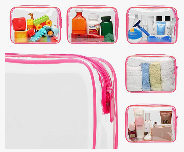 Pink 3pcs Transparent Toiletry/Make up Bags