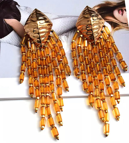 Golden Handmade Layered Bead Earrings
