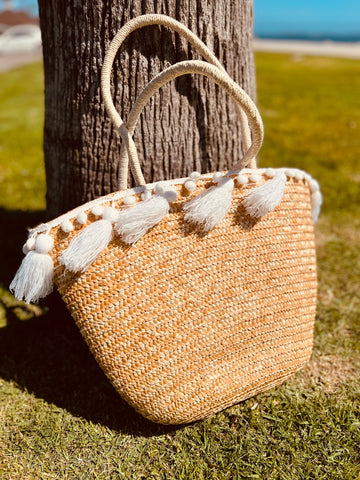 Tasseled Basket Straw Bag