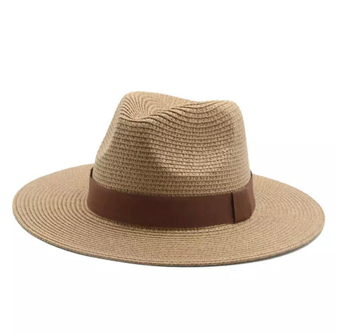 Small brim straw hat w/Chocolate Ribbon