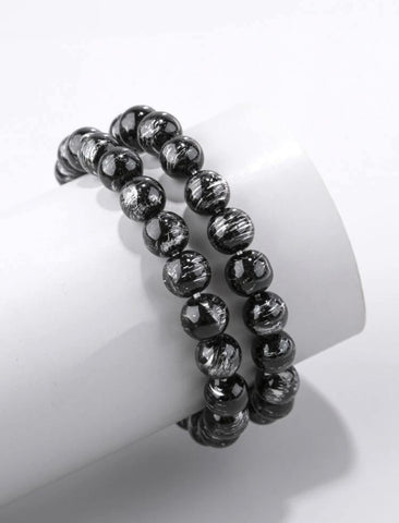 Small 2pcs Silver and Black Beads