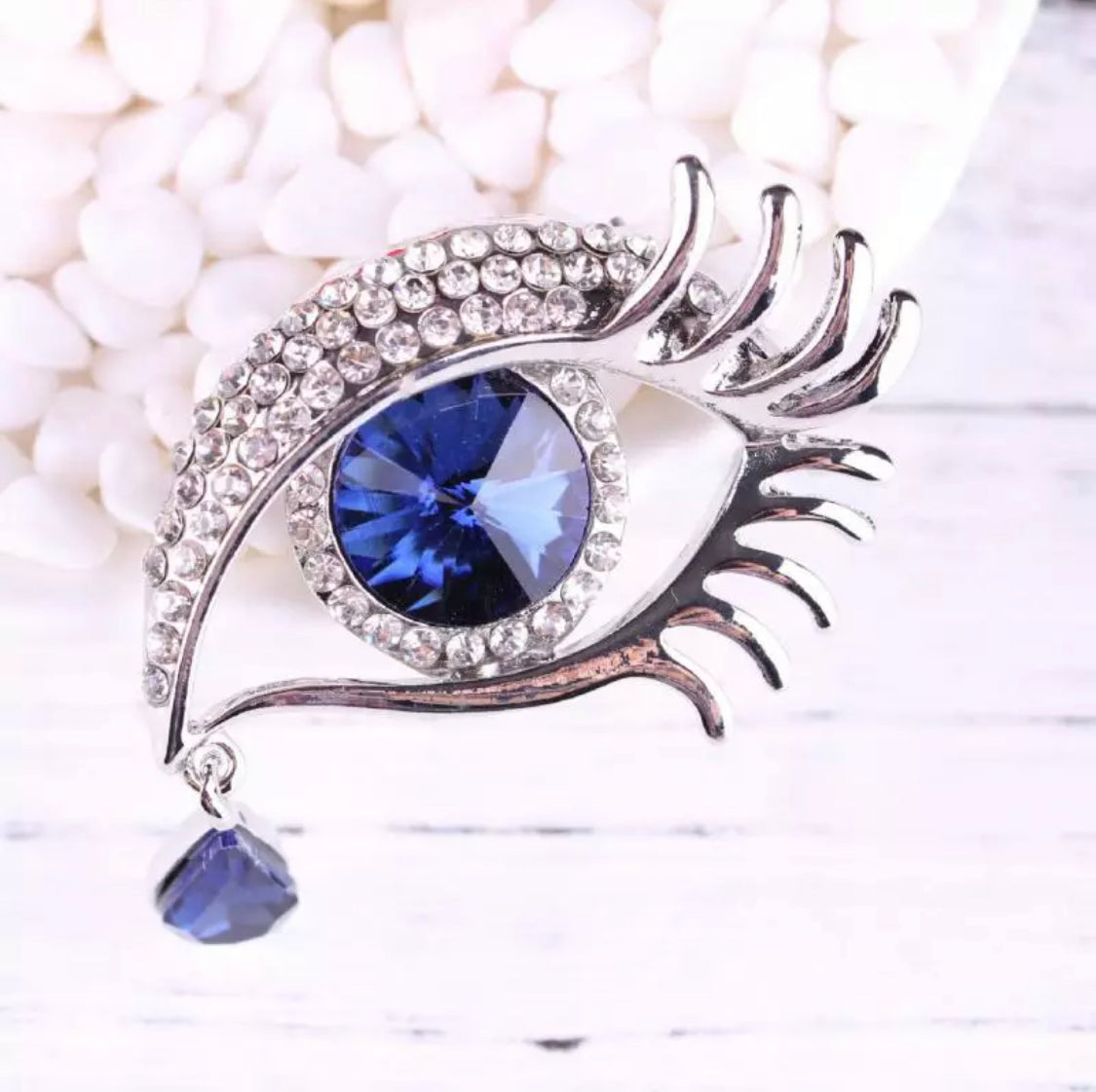 Blue Rhinestone Eye Tear Brooch