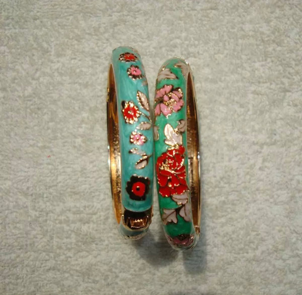 Floral Cloisonné Bangle Bracelet (Multiple Colors)