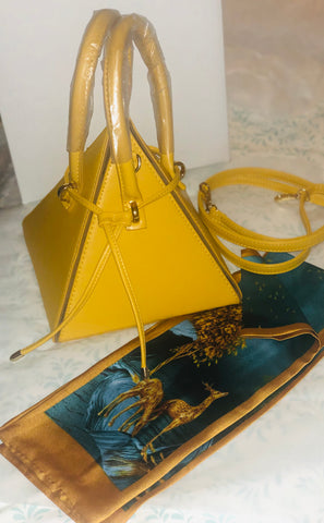 Yellow Vegan Leather Triangle Bag w/FREE Scarf