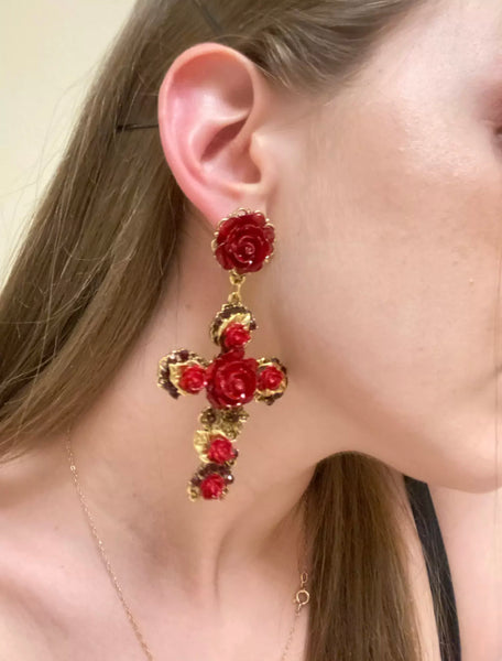 Baroque Rose Cross Earrings