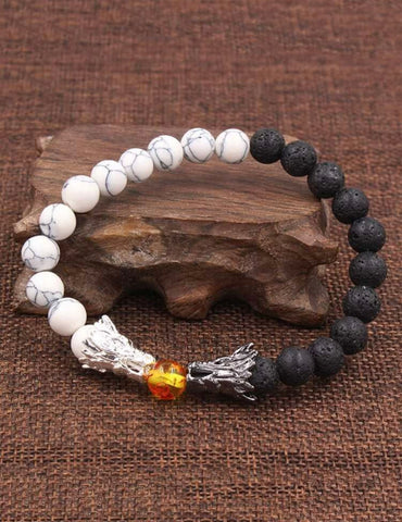 Small Black & White Fire Bead Bracelet