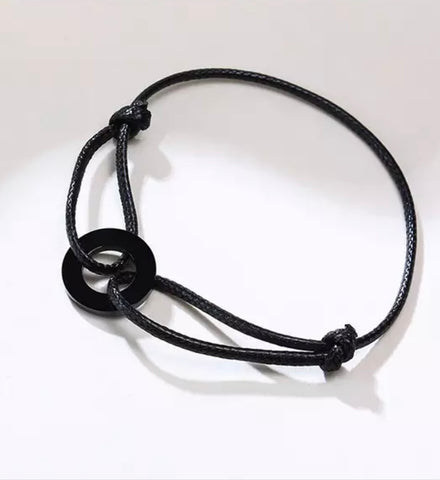 Black Wax Rope Charm Bracelet