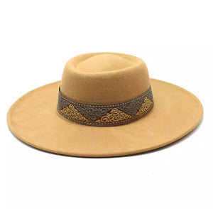 Camel Wide Brim Hat w/Fabric Band