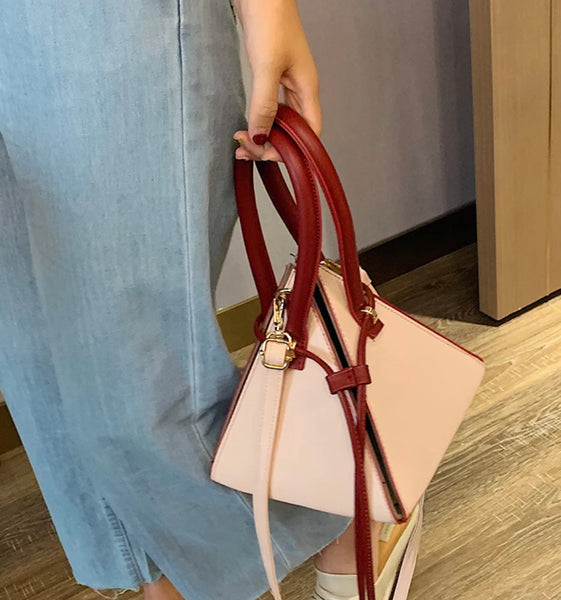Pink & Burgundy Vegan Leather Triangle Bag