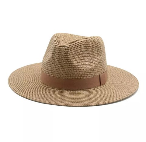 Small brim straw hat w/Khaki Ribbon