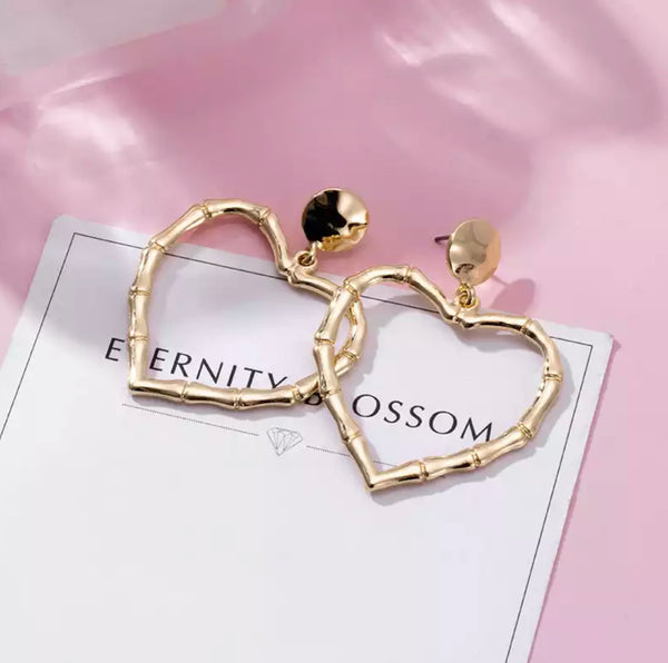 Gold Heart Dangle Earrings