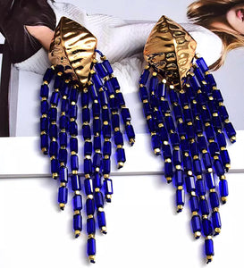 Royal Blue Handmade Layered Bead Earrings