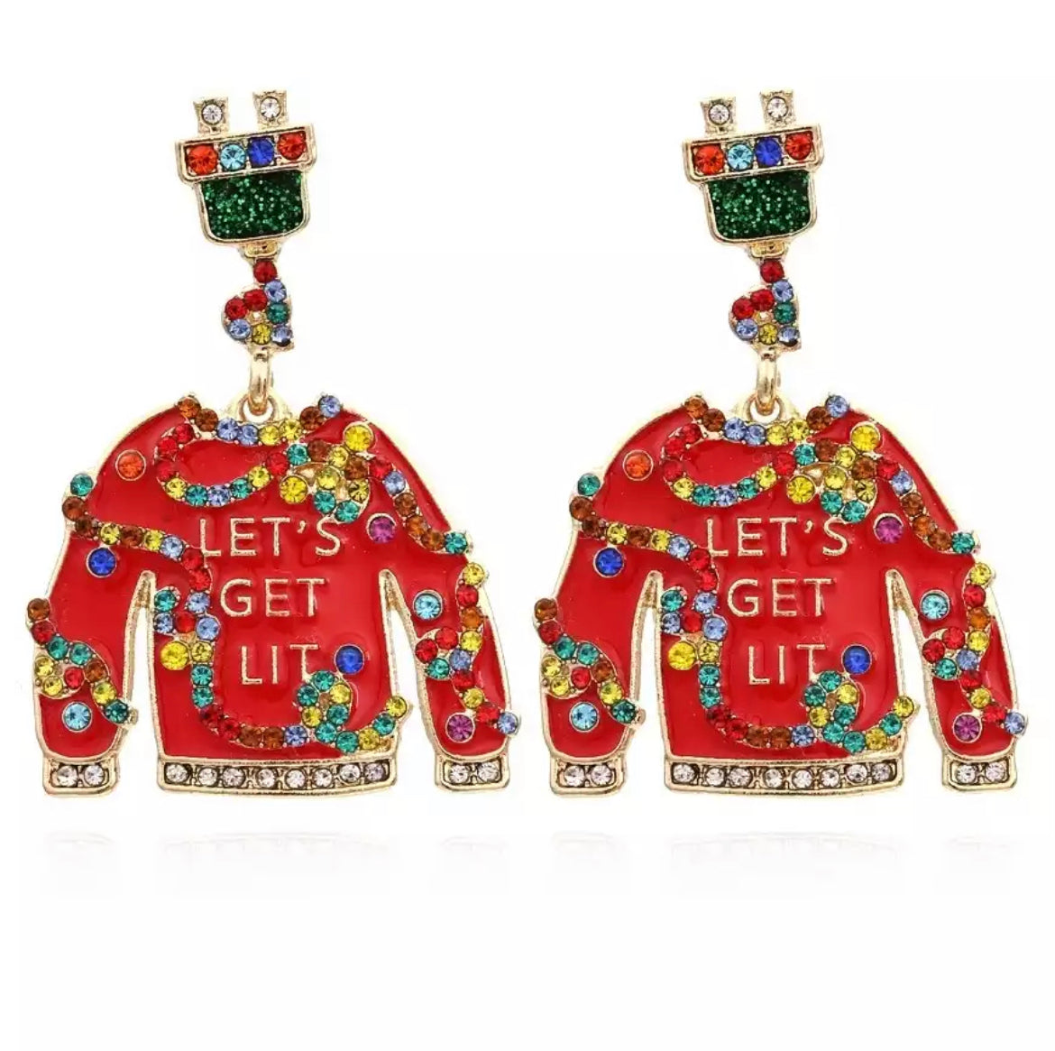 Let’s Get Lit Christmas Sweater Rhinestone Earrings