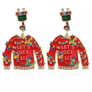 Let’s Get Lit Christmas Sweater Rhinestone Earrings