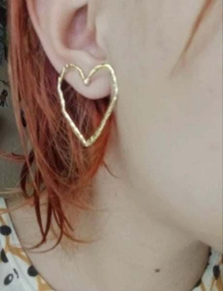 Gold Hollow Heart Stud Earrings