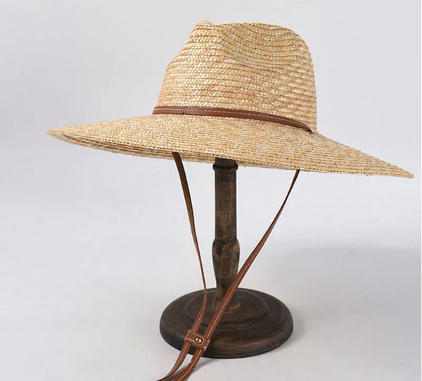 Straw Sun Hat w/brown Leatherette Strap