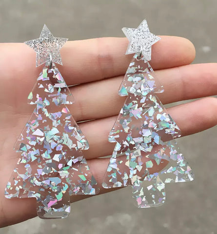 Acrylic Clear Tree Earrings