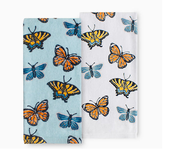 Butterfly Kitchen Set: 4 Linen Placemats & 2 Kitchen Towels w/FREE SHAKERS