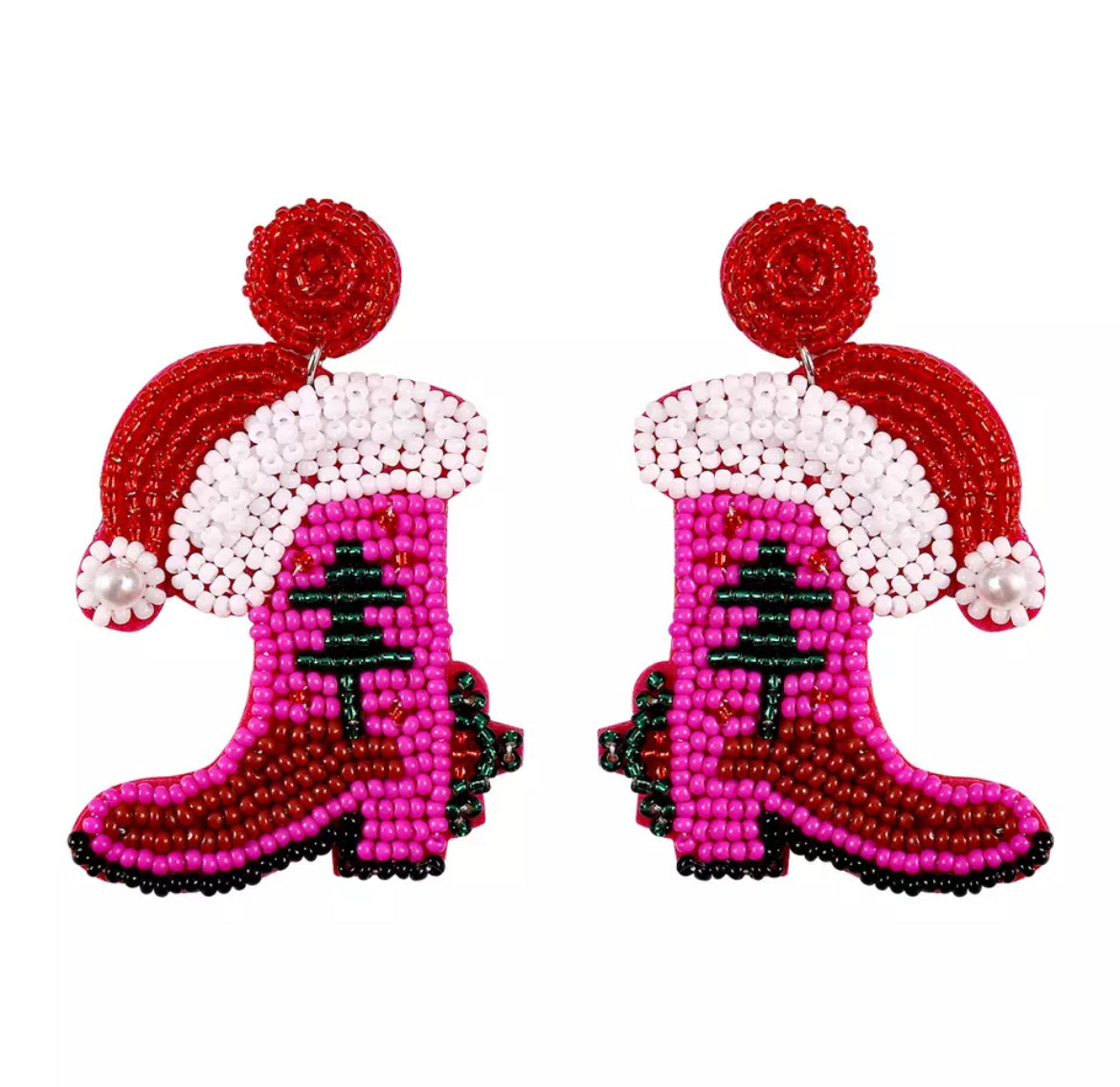 Cowboy Pink Boot Beaded Earrings