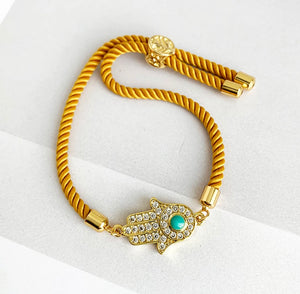 Hamsa Hand Evil Eye Bracelet w/Yellow Ties