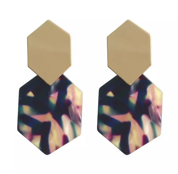 Geometric Gold/Multicolor Acrylic Dangles