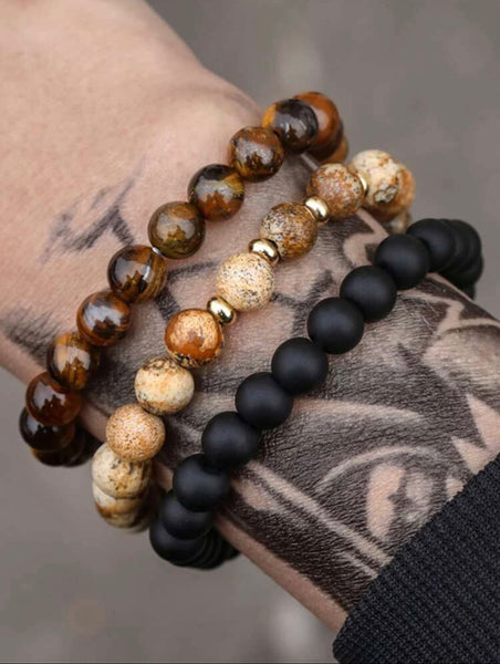 SMALL 3pc Beaded Stone Bracelet Set