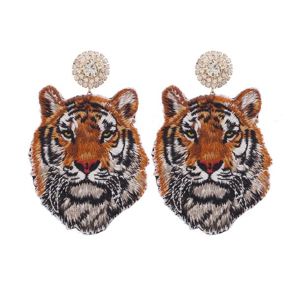 Tiger Rhinestone Dangle Earrings