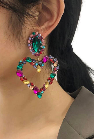Heart dangle rhinestone earrings