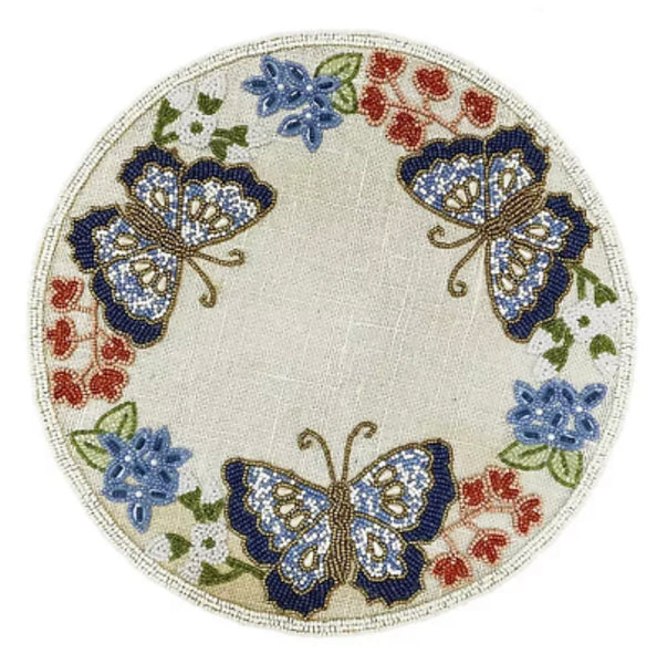 5 pcs: Beaded Floral & Butterfly Table Setting w/Beaded Runner