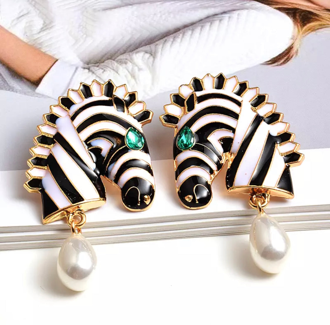 Zebra Rhinestone Earrings