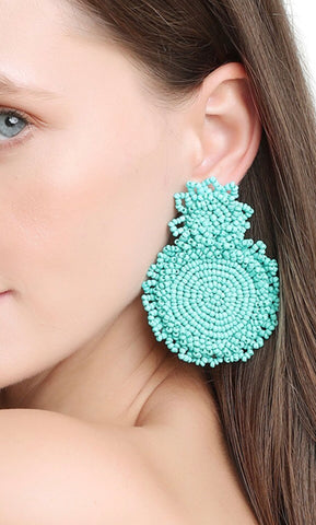 Aqua Beaded Double Circle Earringsk